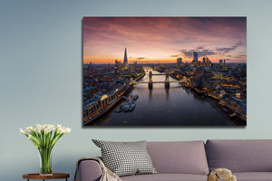 Glasschilderij Big city Londen schemering kanaal 120x80 cm