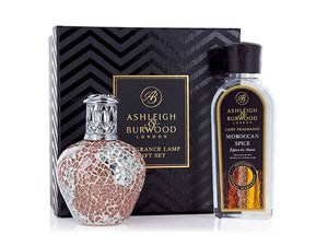 Ashleigh & Burwood Cadeauset - Apricot Shimmer Geurlamp zilver + Morrocan Spice geurolie