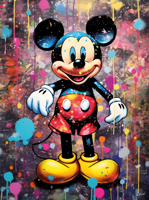 Glasschilderij Mickey Mouse kleurrijk 60x80 cm