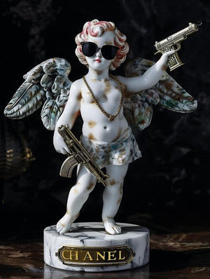 Glasschilderij Chanel Angel with guns  60x80 cm