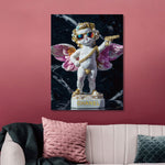 Glasschilderij Chanel Angel with golden gun 60x80 cm