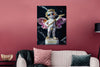 Glasschilderij Chanel Angel with golden gun 60x80 cm