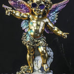 Glasschilderij golden Chanel Angel with gun 60x80 cm