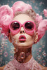 Glasschilderij vrouw roze haar en zonnebril 80x120 cm