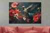 Glasschilderij Kolibrie vogel gekleurde bloemen roze - 120x80 cm