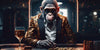 Glasschilderij aap in pak aan de pokertafel 160x80 cm