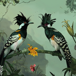 Glasschilderij twee paradijs vogels in de jungle 160x110 cm