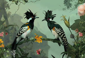 Glasschilderij twee paradijs vogels in de jungle 160x110 cm